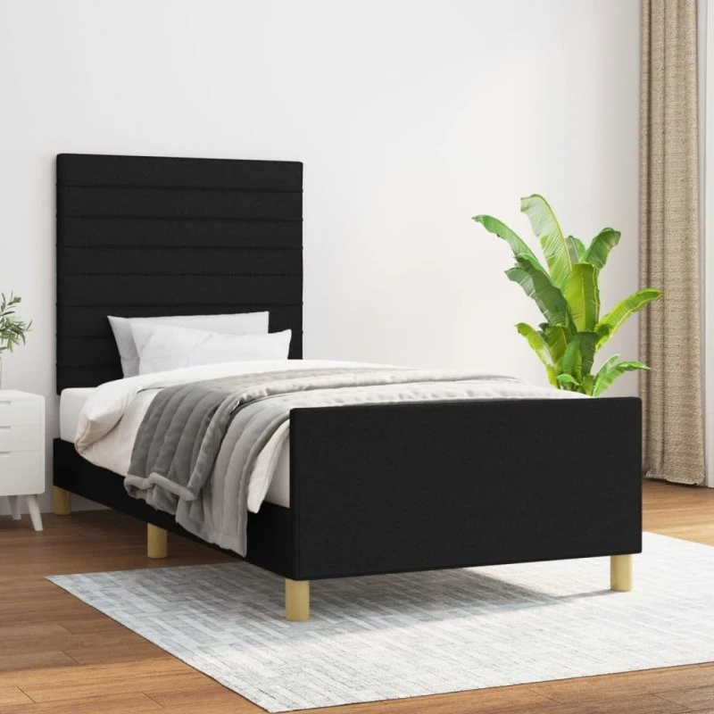 Sengeramme 80x200 cm i stof med justerbar sengegavl, sort
