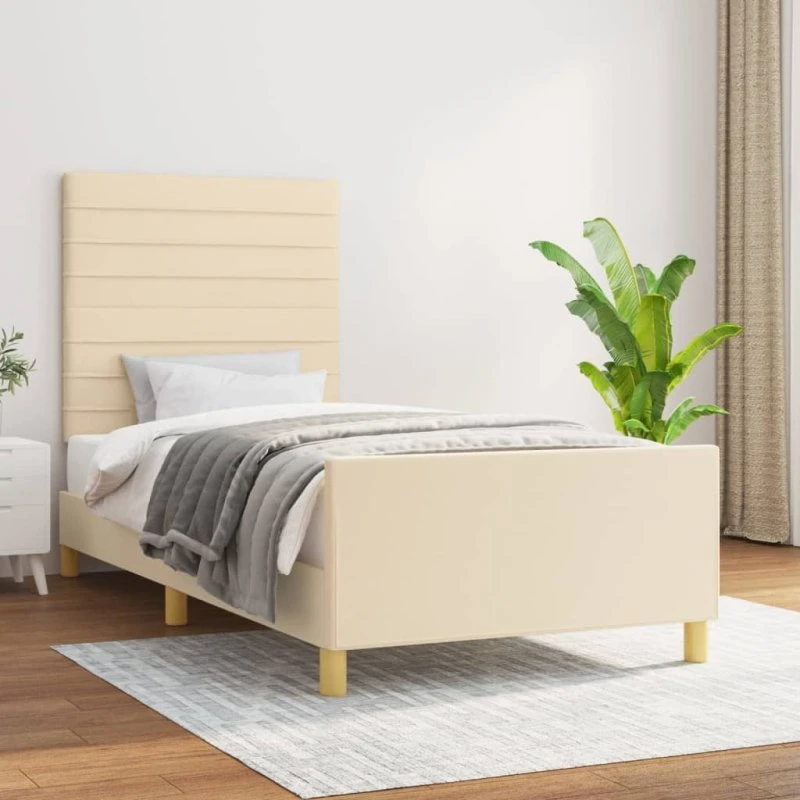 Sengeramme 80x200 cm med stofgavl – creme