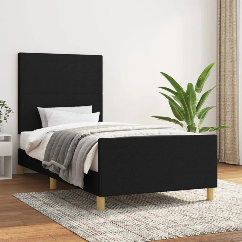 Sengeramme 100x200 cm i stof - Sort med justerbar sengegavl