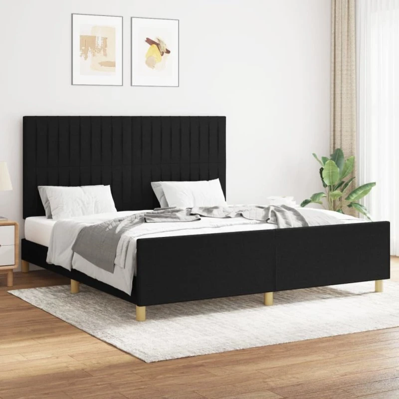Sengeramme 160x200 cm stof med justerbar sengegavl – sort