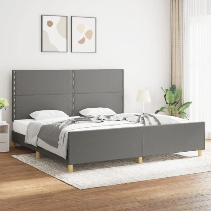 Sengeramme 200x200 cm stof mørkegrå med regulerbar gavl