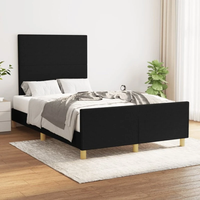 Sort sengeramme i stof 120x200 cm med justerbar sengegavl