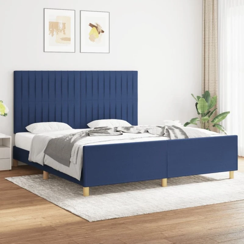 Sengeramme 180x200 cm med polstret gavl - blå stof
