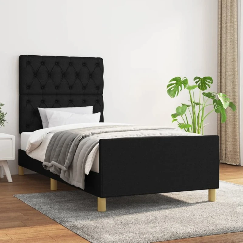 Sengeramme 80x200 cm i sort stof med sengegavl
