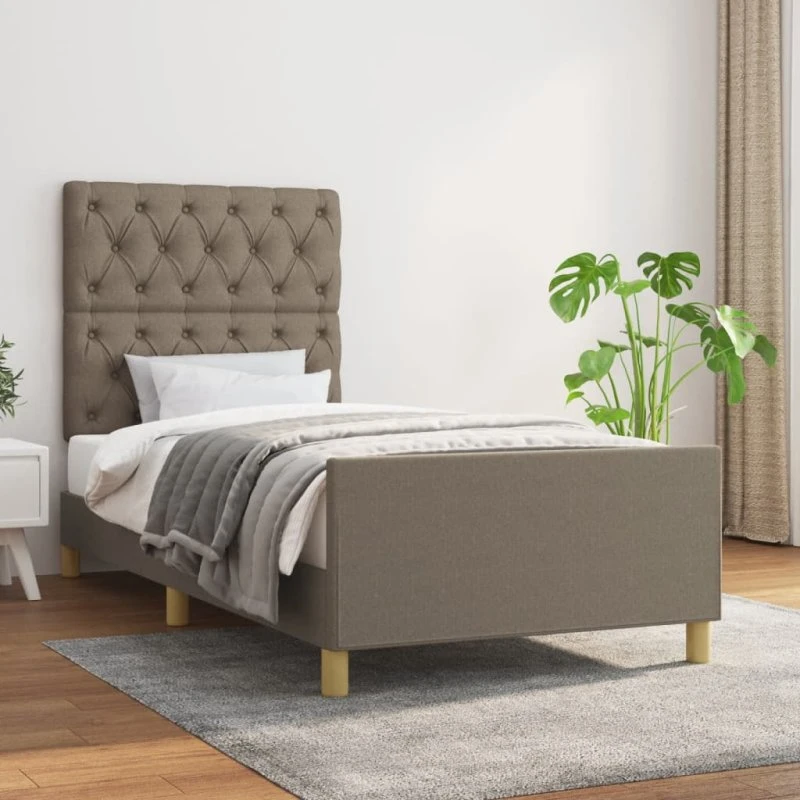 Sengeramme 80x200 cm i stof med justerbar sengegavl, gråbrun