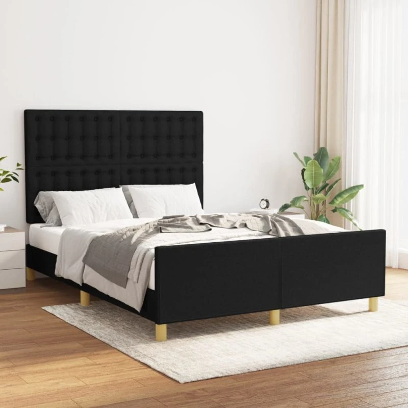 Sengeramme 140x200 cm med høj sengegavl, sort stof
