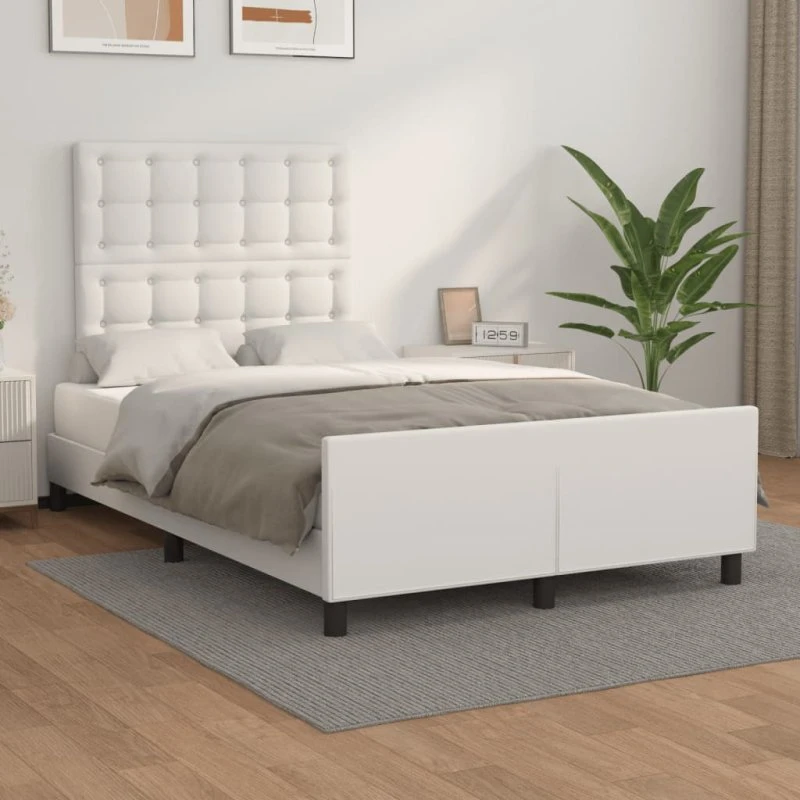 Sengeramme 120x200 cm med hvid kunstlæder-gavl