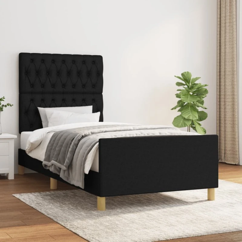 Sengeramme 90x200 cm stof med sengegavl - sort