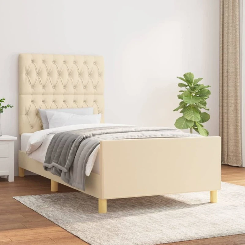 Creme sengeramme 100x200 cm med justerbar sengegavl
