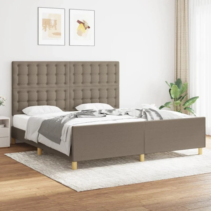 Sengeramme 180x200 cm med sengegavl - gråbrun stof