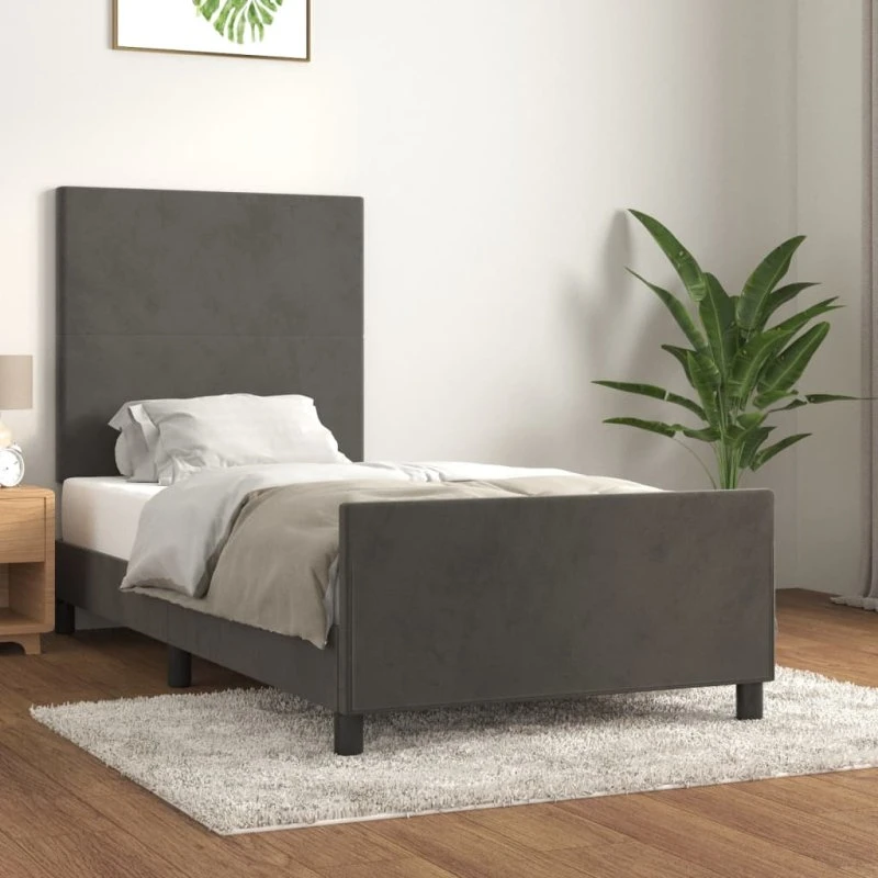 Sengeramme 90x190 cm i mørkegrå fløjl med gavl