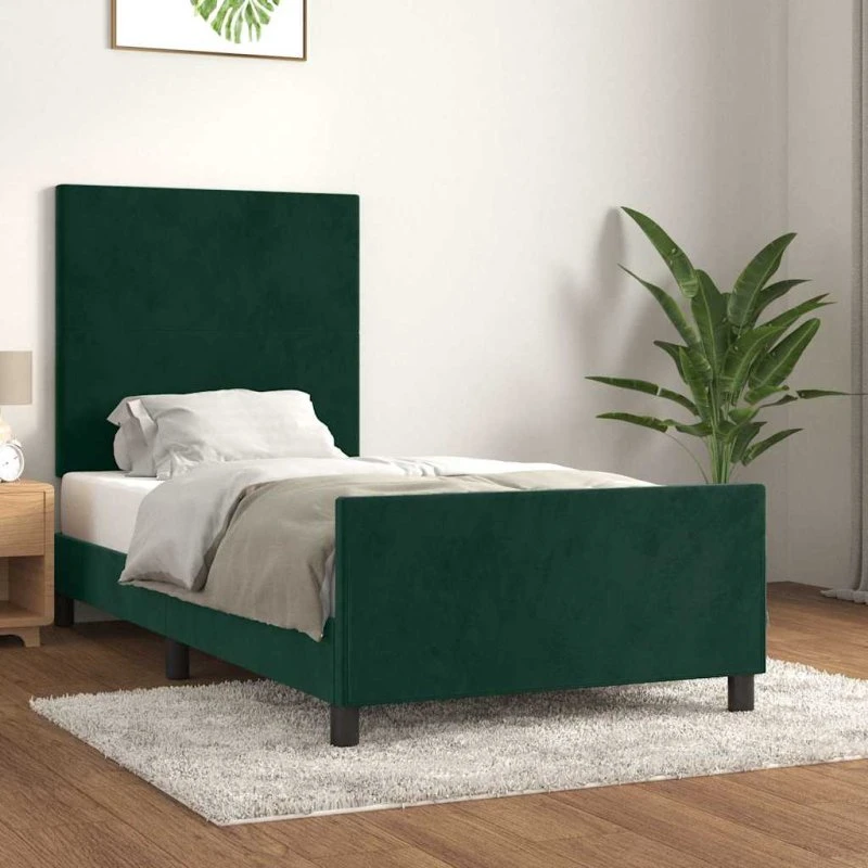 Sengeramme 90x190 cm i mørkegrøn fløjl med gavl