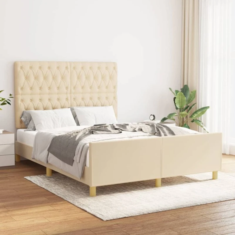 Sengeramme 140x200 cm i creme stof med sengegavl