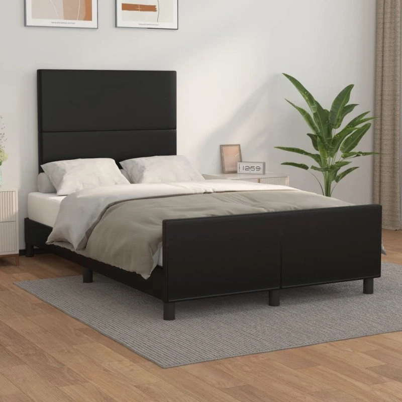 Sengeramme med sengegavl 120x200 cm, sort kunstlæder