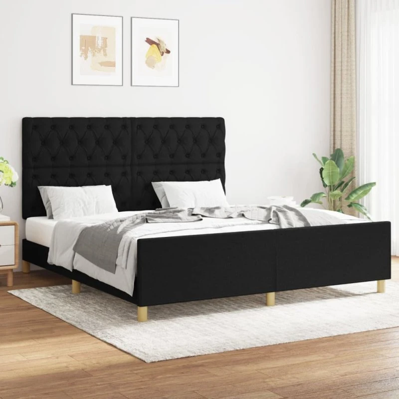 Sengeramme 160x200 cm i sort stof med sengegavl