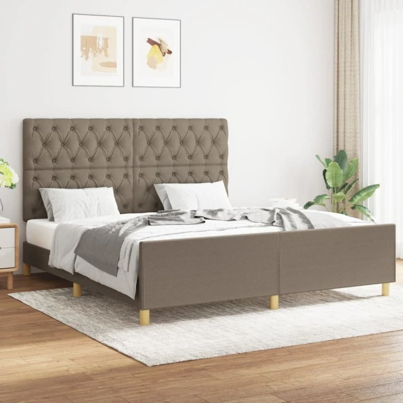 Sengeramme 160x200 cm stof gråbrun med justerbar sengegavl