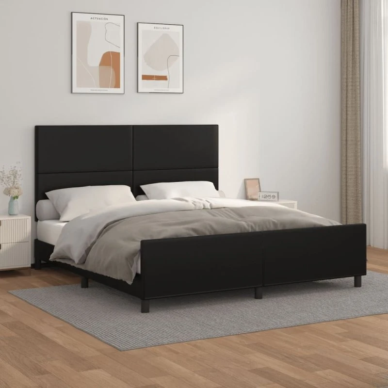 Sengeramme med sengegavl 160x200 cm i sort kunstlæder