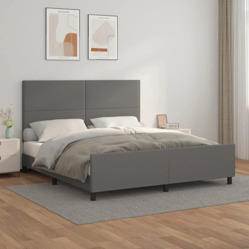 Sengeramme 180x200 cm med sengegavl i gråt kunstlæder