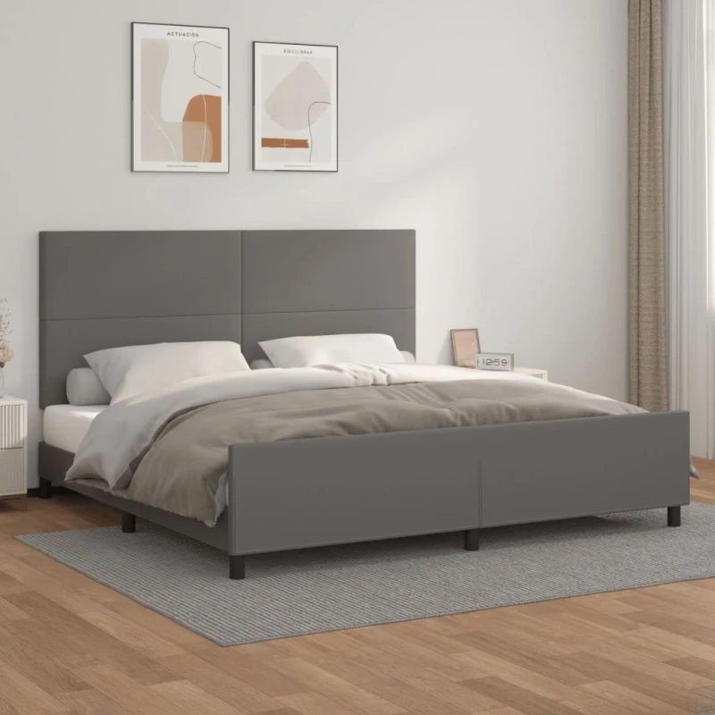 Sengeramme 200x200 cm med regulerbar sengegavl - Grå kunstlæder