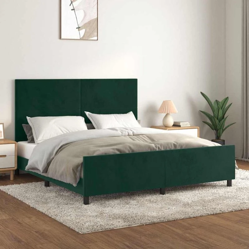 Sengeramme 180x200 med fløjl sengegavl - mørkegrøn