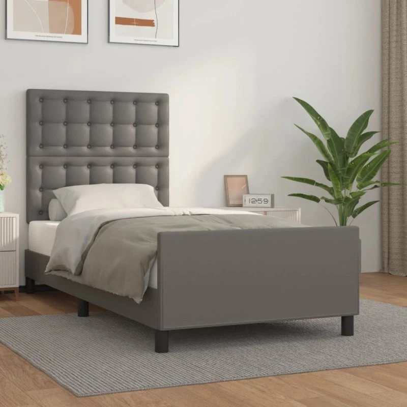 Sengeramme med sengegavl 80x200 cm - grå kunstlæder