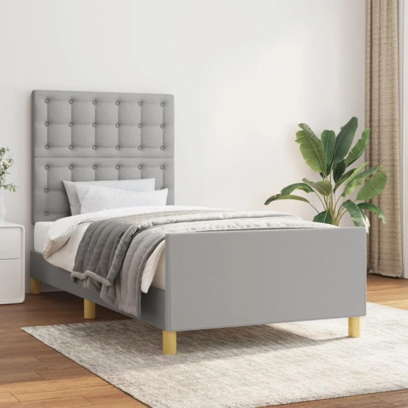 Sengeramme i stof Lysegrå 100x200 cm med justerbar gavl