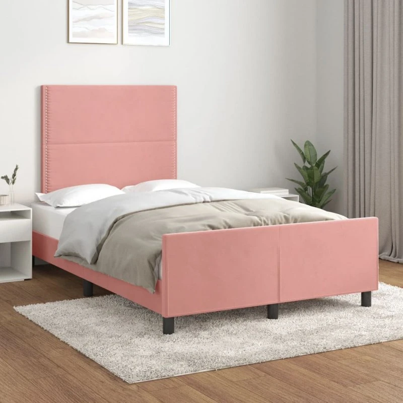 Sengeramme 120x200 i fløjl med sengegavl – pink