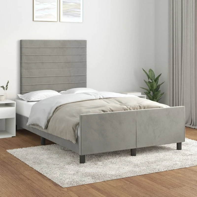 Sengeramme i fløjl 120x200 cm – lysegrå med sengegavl