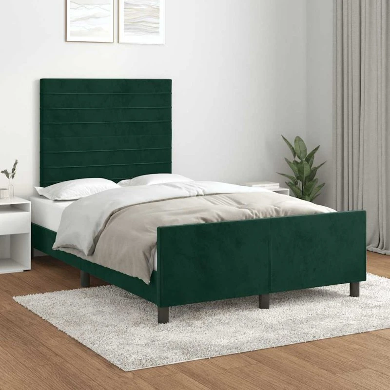 Sengeramme 120x200 cm med fløjlsgavl – mørkegrøn