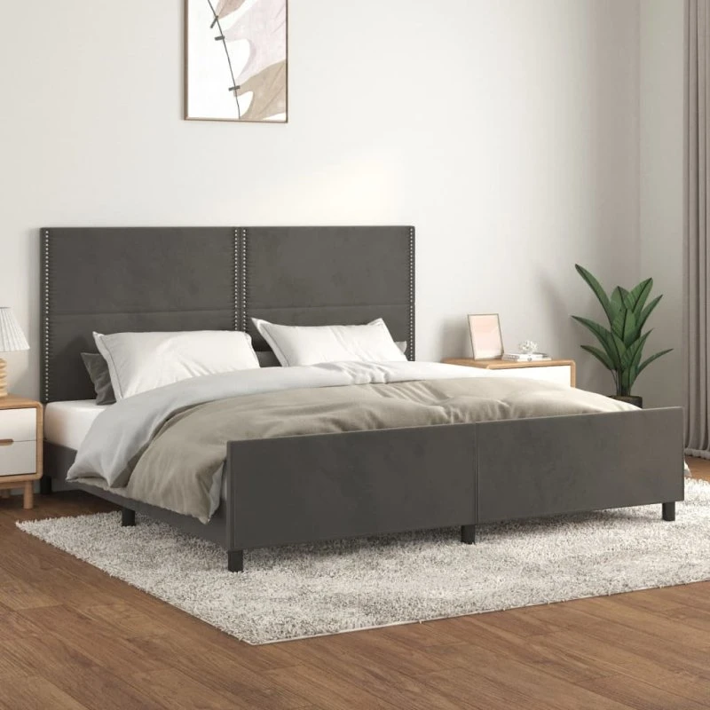 Sengeramme 200x200 cm mørkegrå fløjl – uden madras