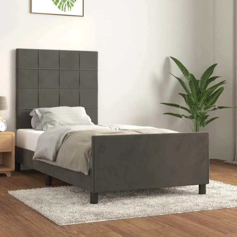 Sengeramme 80x200 cm i mørkegrå fløjl med sengegavl
