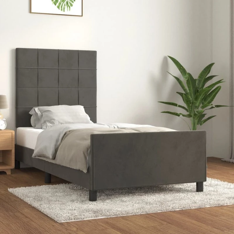 Sengeramme 90x200 cm i mørkegrå fløjl med gavl