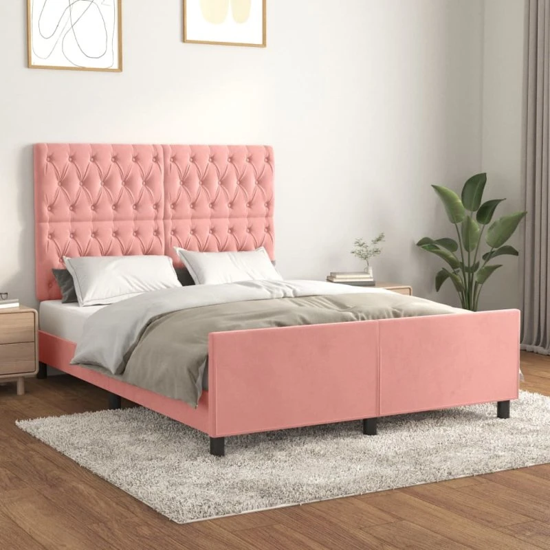 Sengeramme 140x190 med fløjlssengegavl - Pink