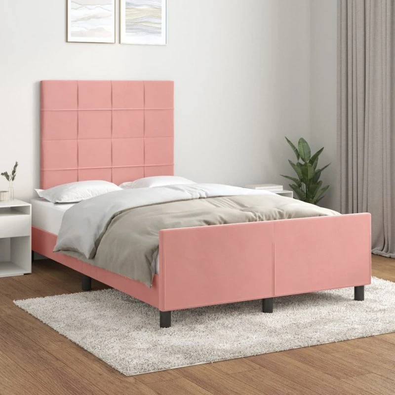 Sengeramme 120x200 cm med fløjls-sengegavl – pink
