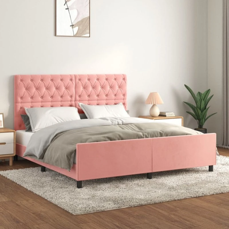 Sengeramme 160x200 cm med fløjlsgavl – Pink