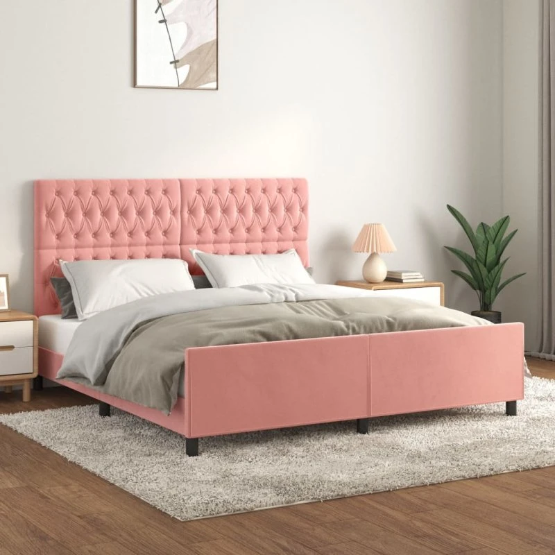Sengeramme 180x200 cm i pink fløjl med sengegavl