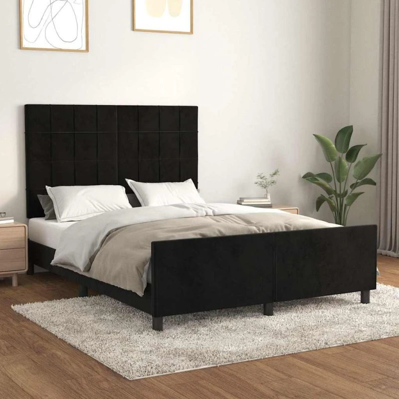 Sengeramme i fløjl 140x200 cm – sort, uden madras