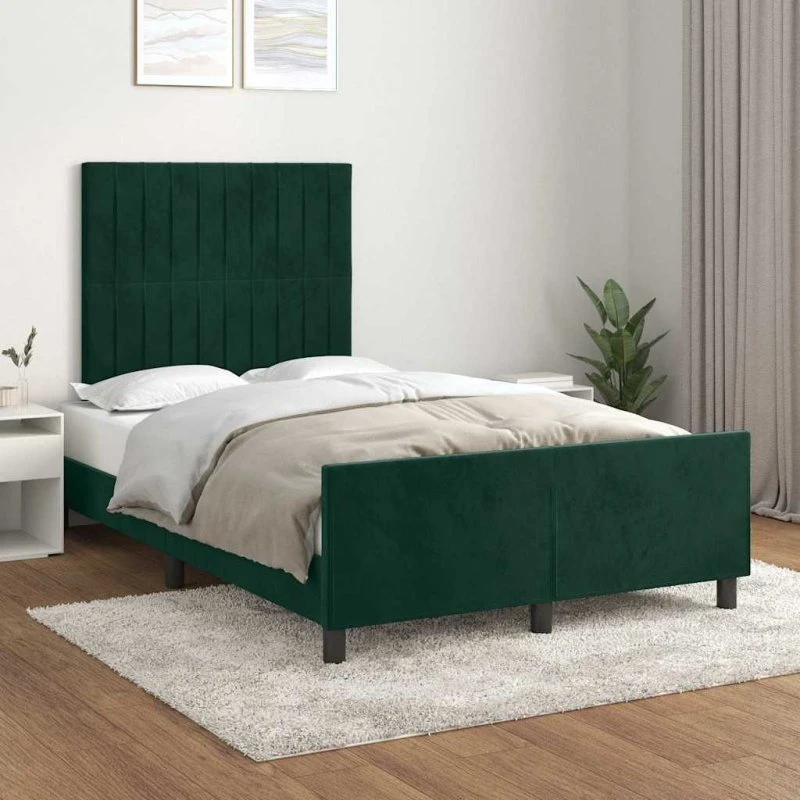 Sengeramme i mørkegrøn fløjl 120x200 cm med gavl