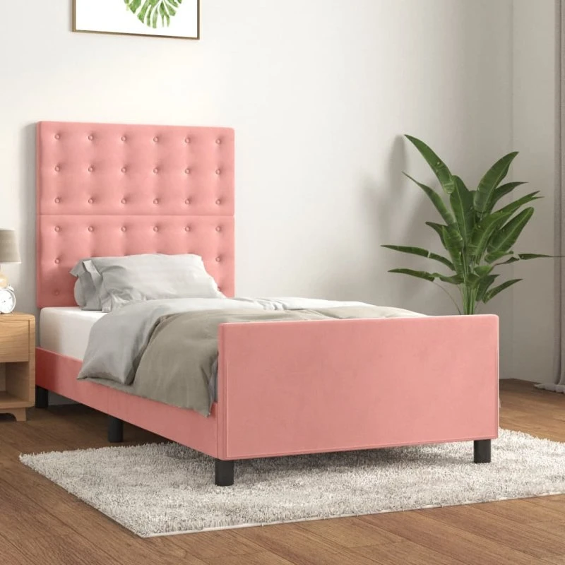 Sengeramme 80x200 cm med fløjlssengegavl - Lyserød