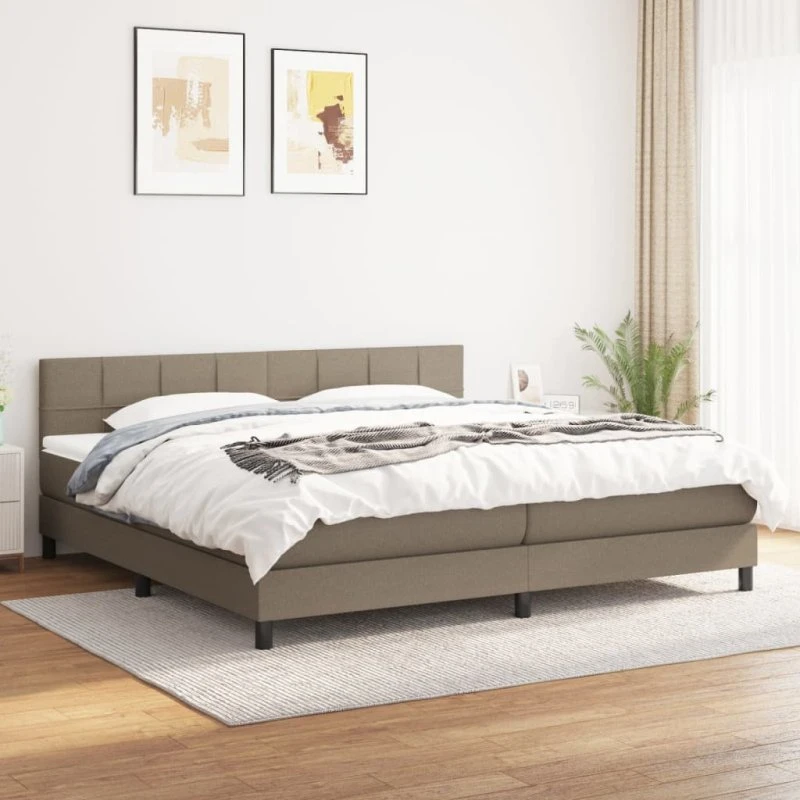 Kontinentalseng 200x200 cm med pocketmadras – gråbrun stof