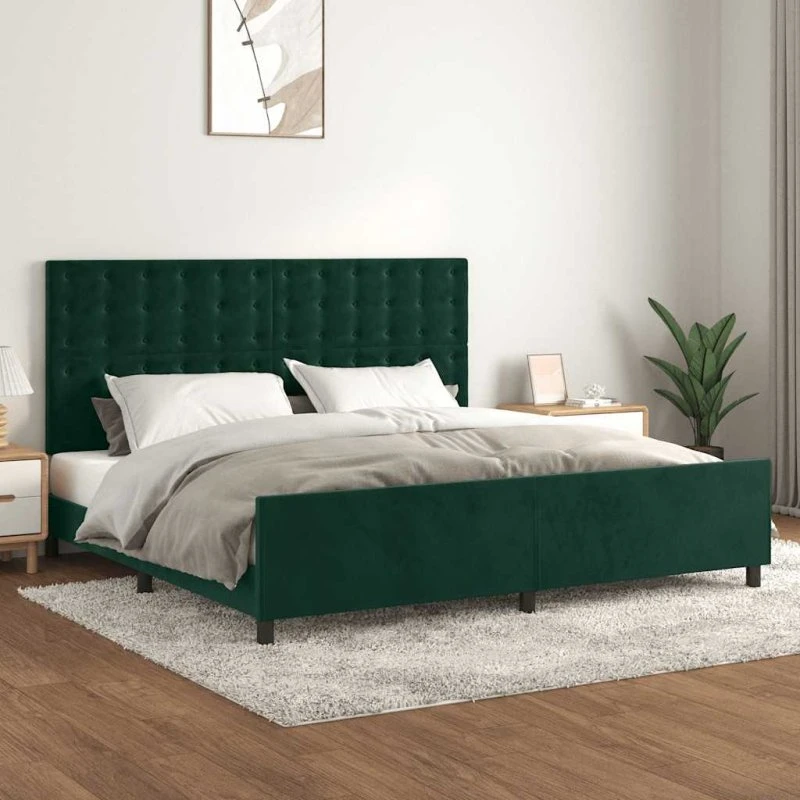 Sengeramme 200x200 cm i mørkegrøn fløjl – uden madras