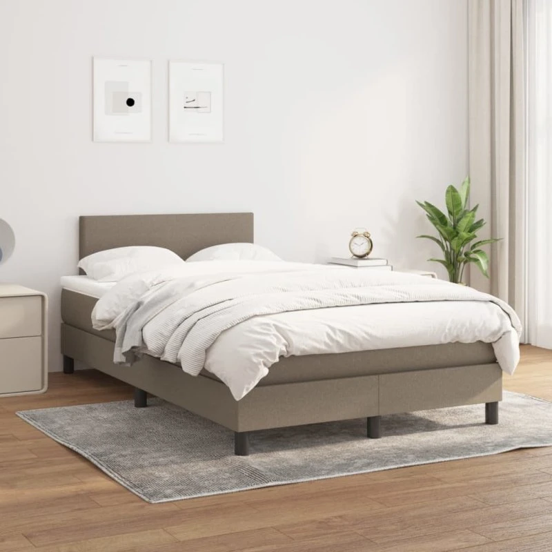 Kontinentalseng 120x200 cm i gråbrun stof med pocketmadras