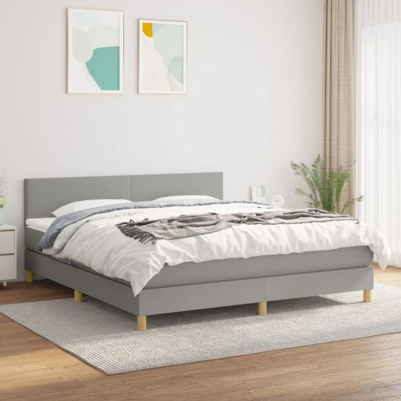 Kontinentalseng 180x200 cm i lysegråt stof med pocketfjedre