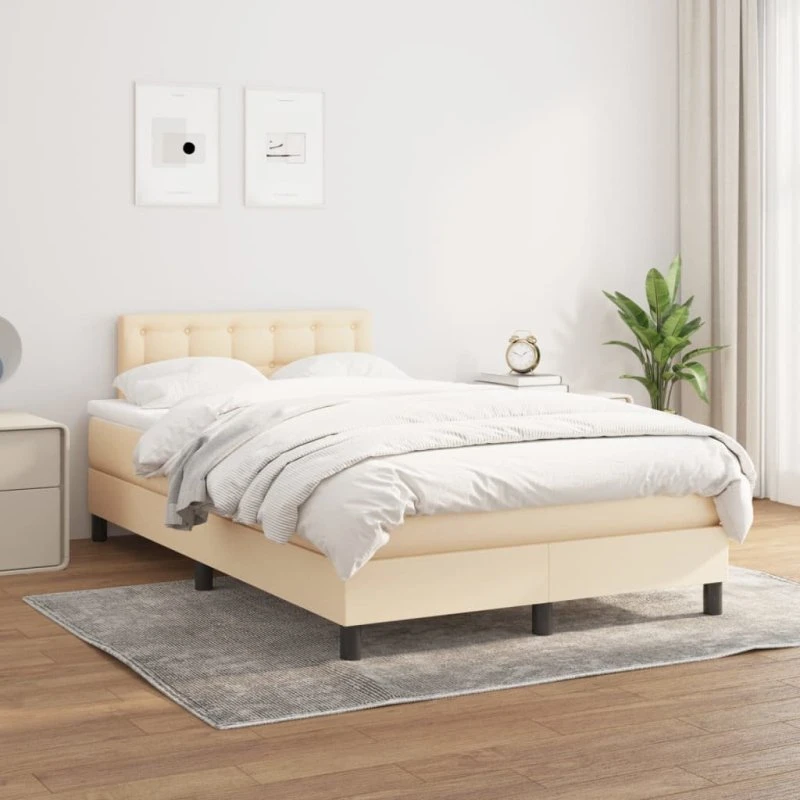 Kontinentalseng 120x200 cm i creme stof med pocketmadras