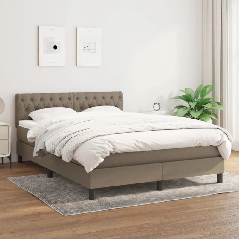 Kontinentalseng 140x190 cm i gråbrun stof med pocketmadras