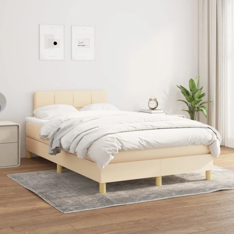 Kontinentalseng 120x200 cm i creme stof med pocketmadras