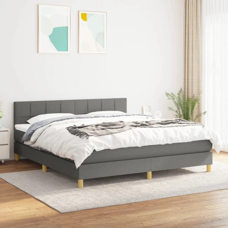 Kontinentalseng 160x200 cm stof mørkegrå med pocketmadras