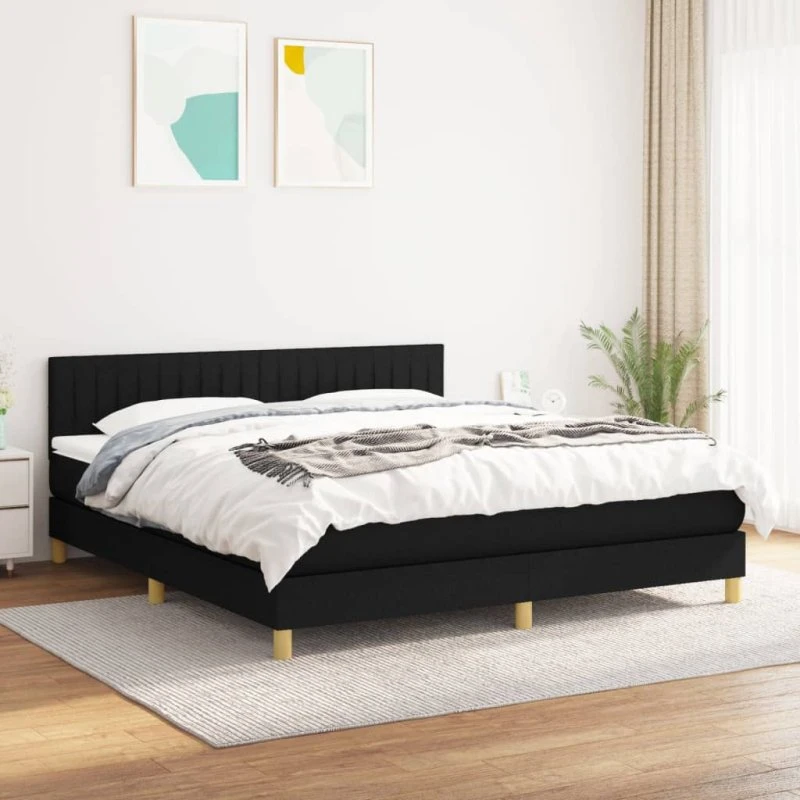 Kontinentalseng 160x200 cm med pocketmadras, sort stof