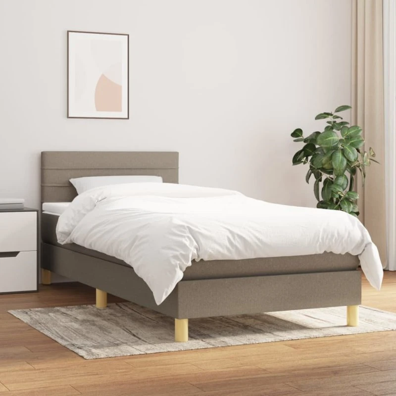 Kontinentalseng 90x190 cm i gråbrun stof med pocketmadras