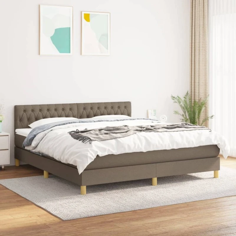 Kontinentalseng 180x200 cm stof gråbrun med pocketmadras